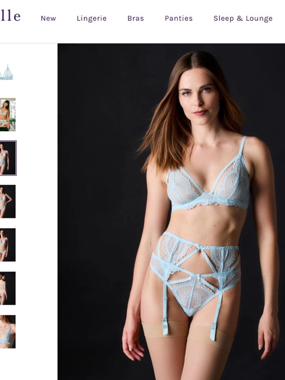 Journelle Natalia 3-Piece Lace Lingerie Set Chambray Blue M